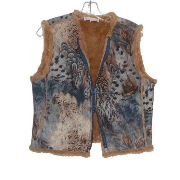 Elliot Lauren Vest Jacket Full Zip Multicolor Acrylic Poly Faux Fur Lined Sz 12 - Picture 4 of 7